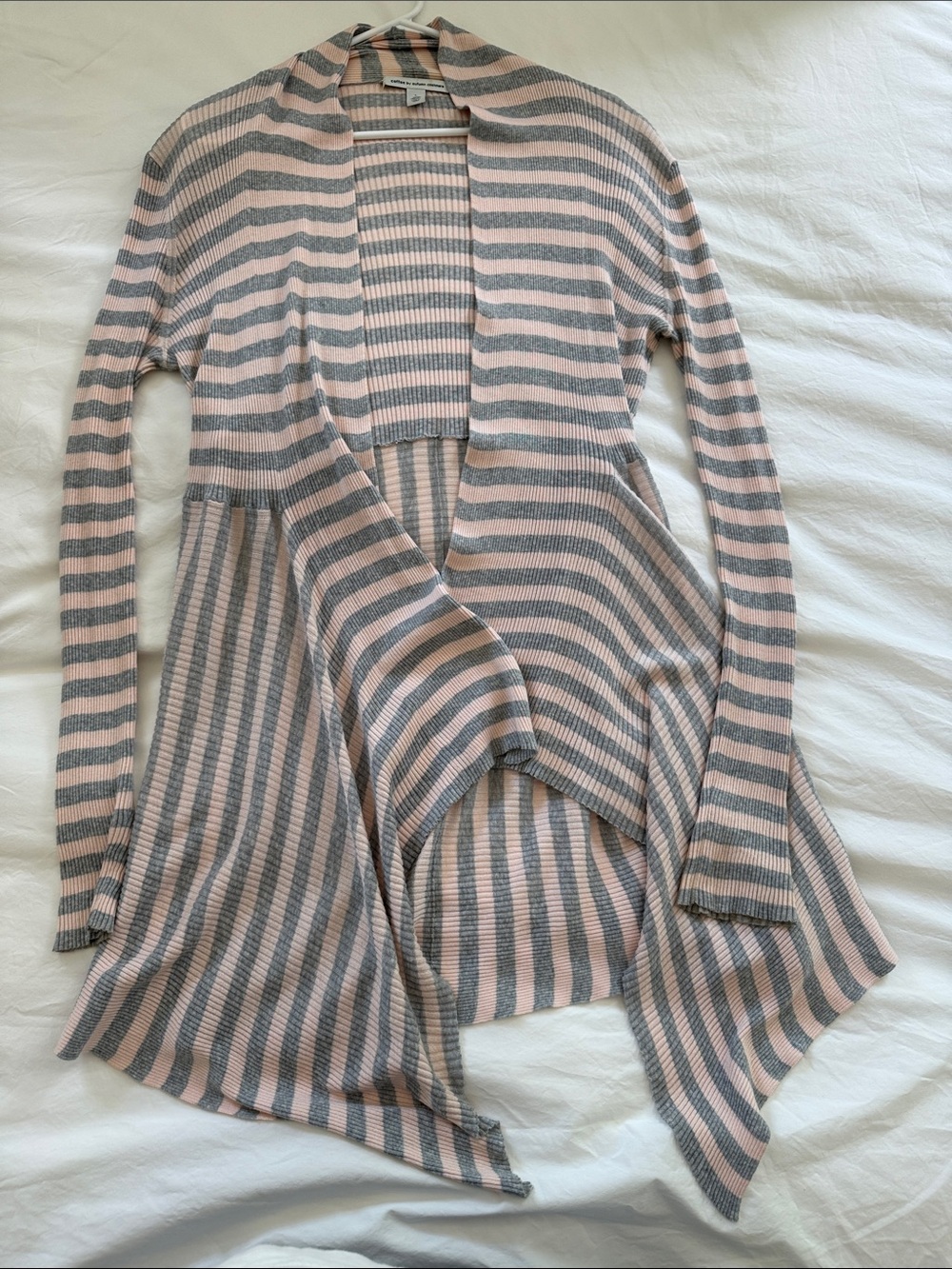 Autumn Cashmere Striped Open Cardigan in Blush Pink & Light Gray